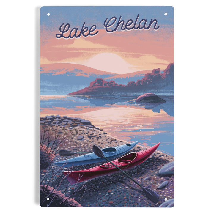 Lake Chelan, Washington, Glassy Sunrise, Kayak, Metal Signs