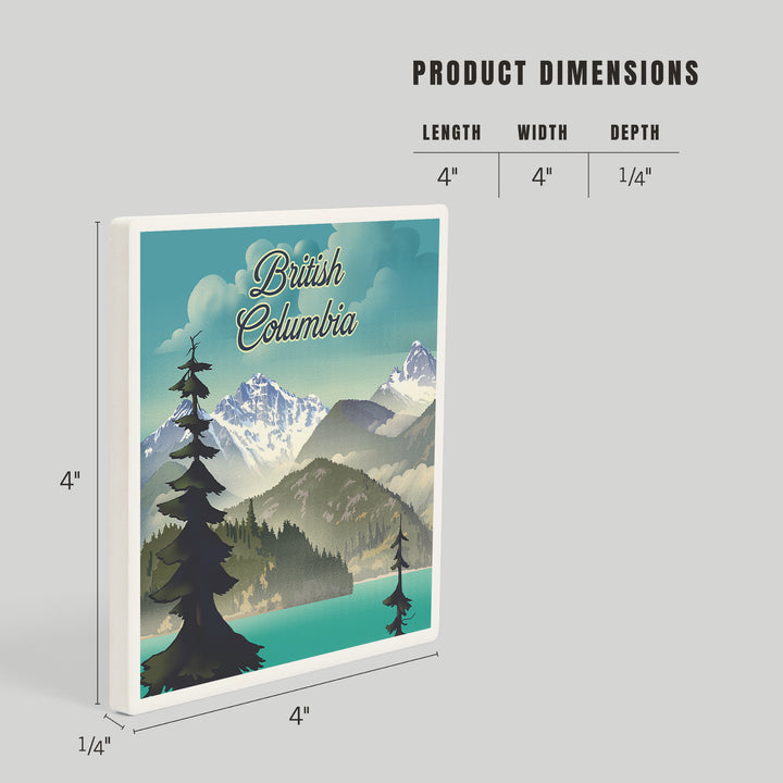 British Columbia, Lithograph, Lake and Mountain Scene, Coasters