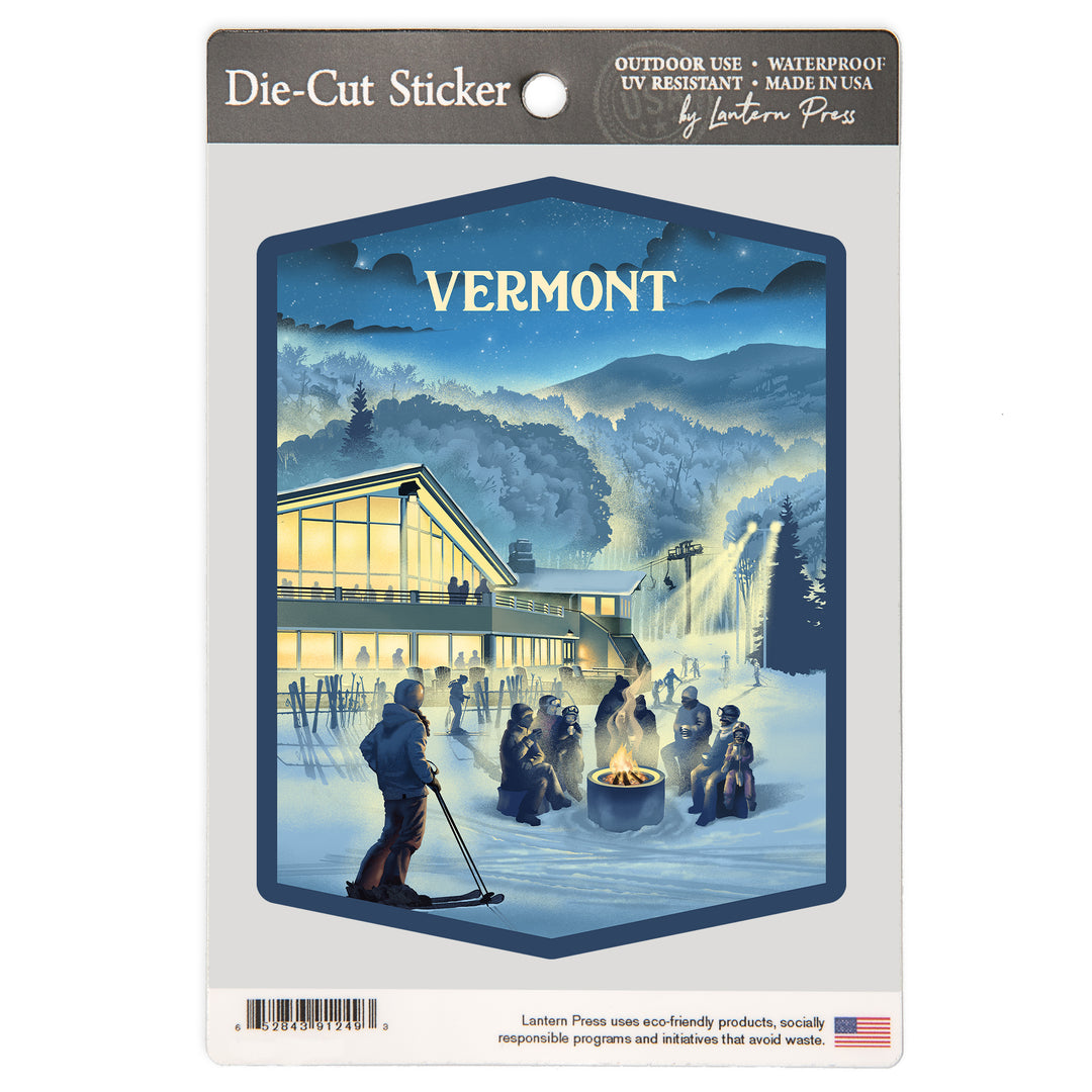 Vermont, Lithograph, Snow Lodge, Vinyl Sticker