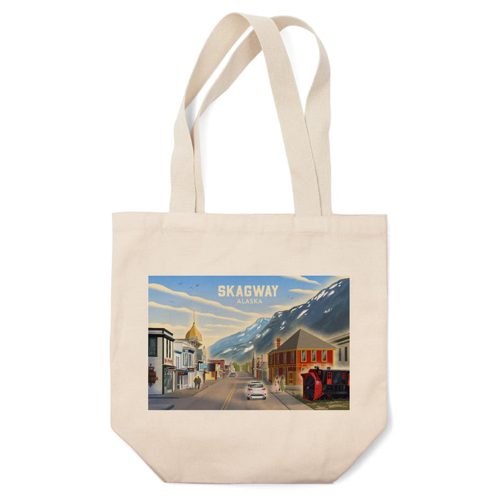 Skagway, Alaska, Lithograph, Main Street, Tote Bag
