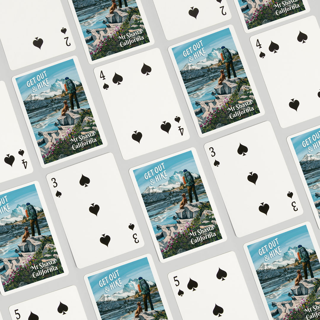 Playing Cards, Mt Shasta, California, Get Out and Hike, 52 Card Deck with Jokers in Box, Unique Art