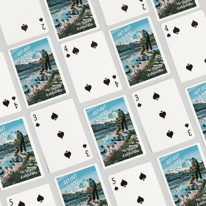 Playing Cards, Mt Shasta, California, Get Out and Hike, 52 Card Deck with Jokers in Box, Unique Art