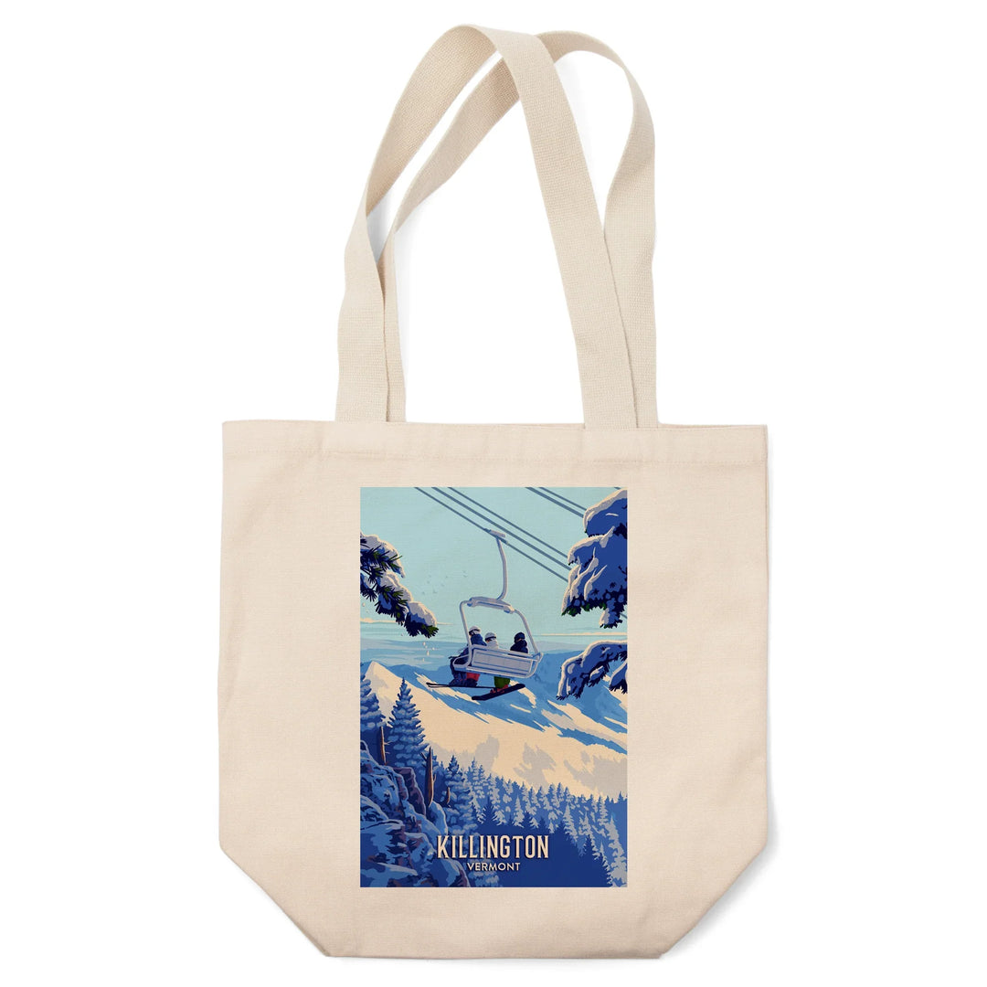 Killington, Vermont, Painterly, Ski Lift Above The Trees, Tote Bag