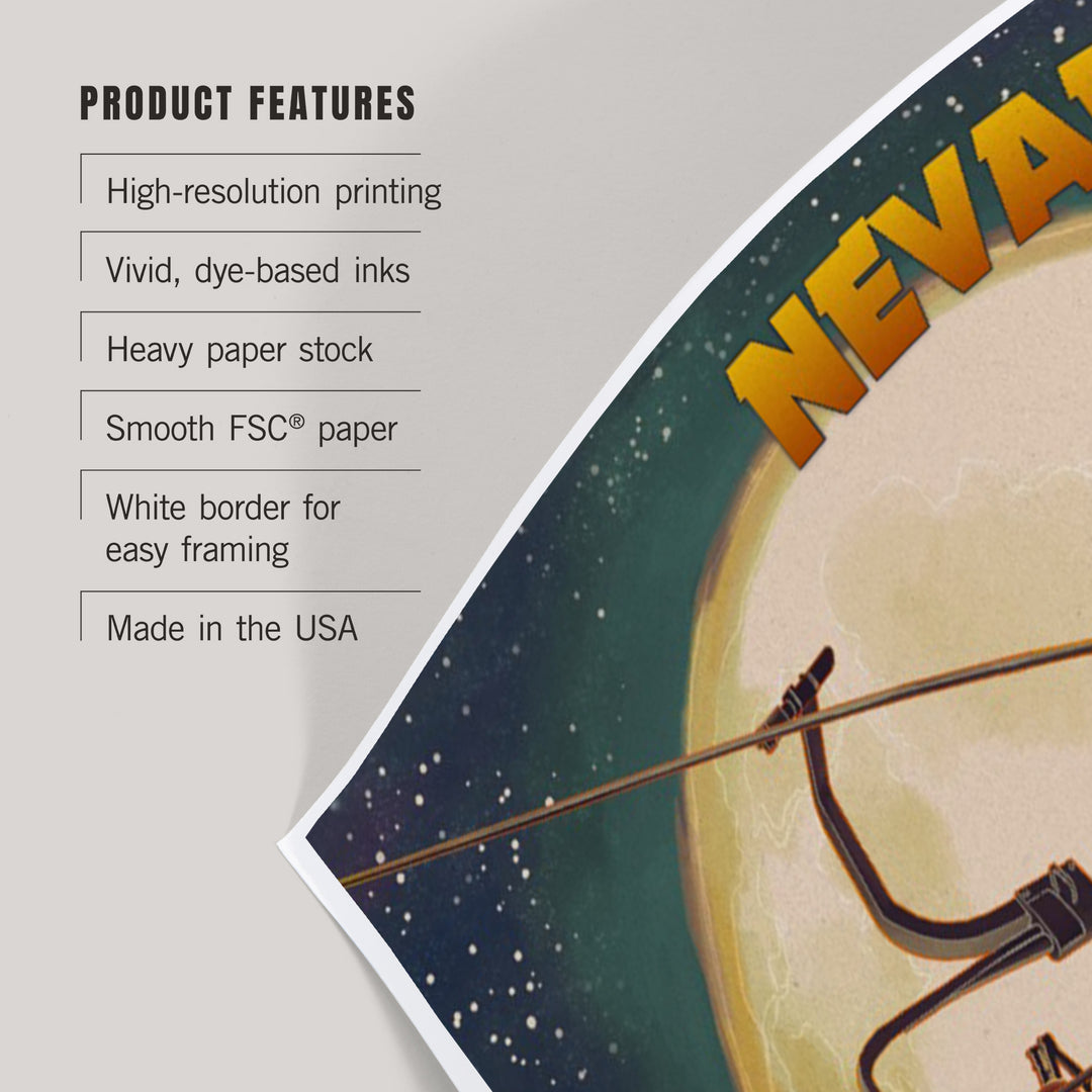 Nevada, Ski Lift and Full Moon, Snowboarder, Art & Giclee Prints