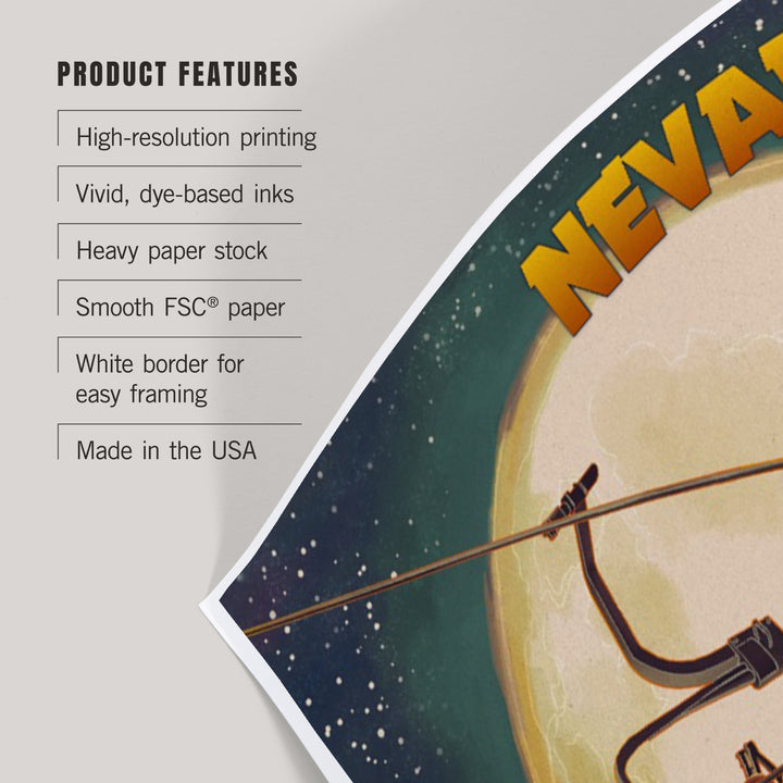 Nevada, Ski Lift and Full Moon, Snowboarder, Art & Giclee Prints