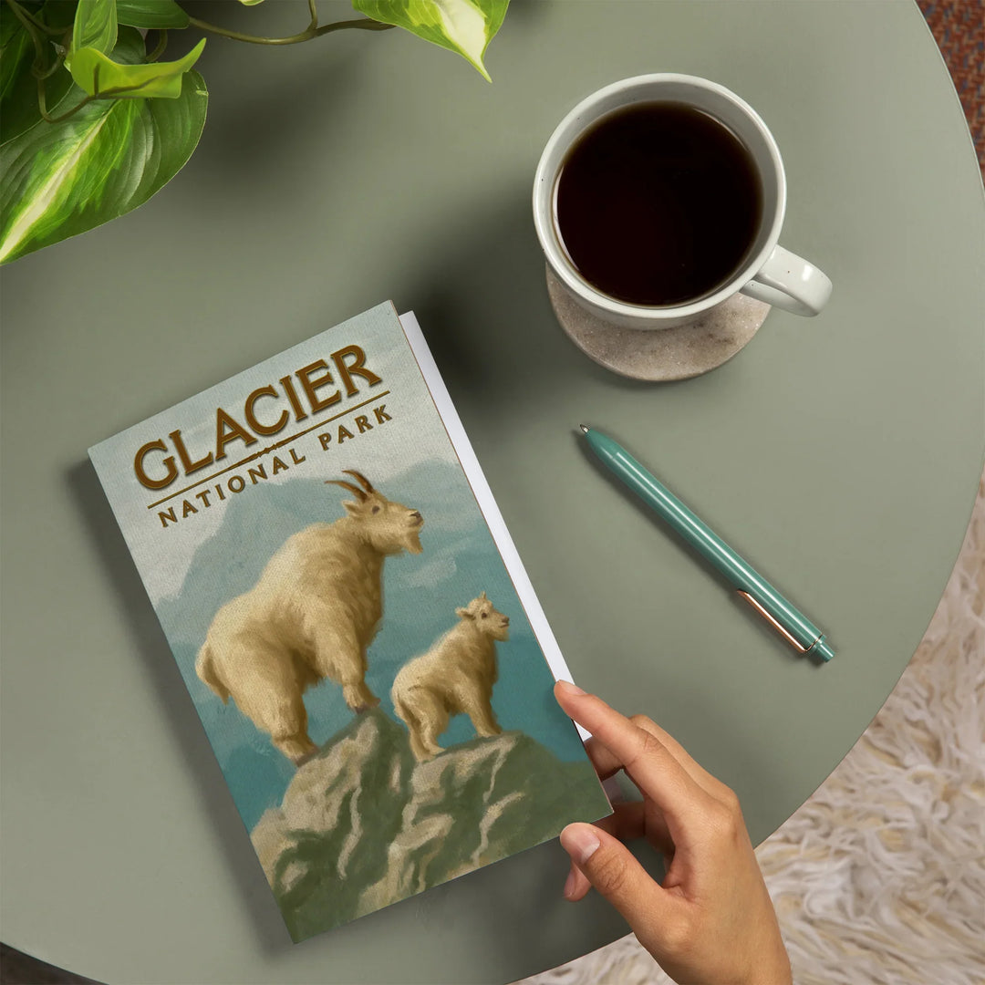 Lined 6x9 Journal, Glacier National Park, Montana, Oil Painting, Mountain Goats, Lay Flat, 193 Pages, FSC paper