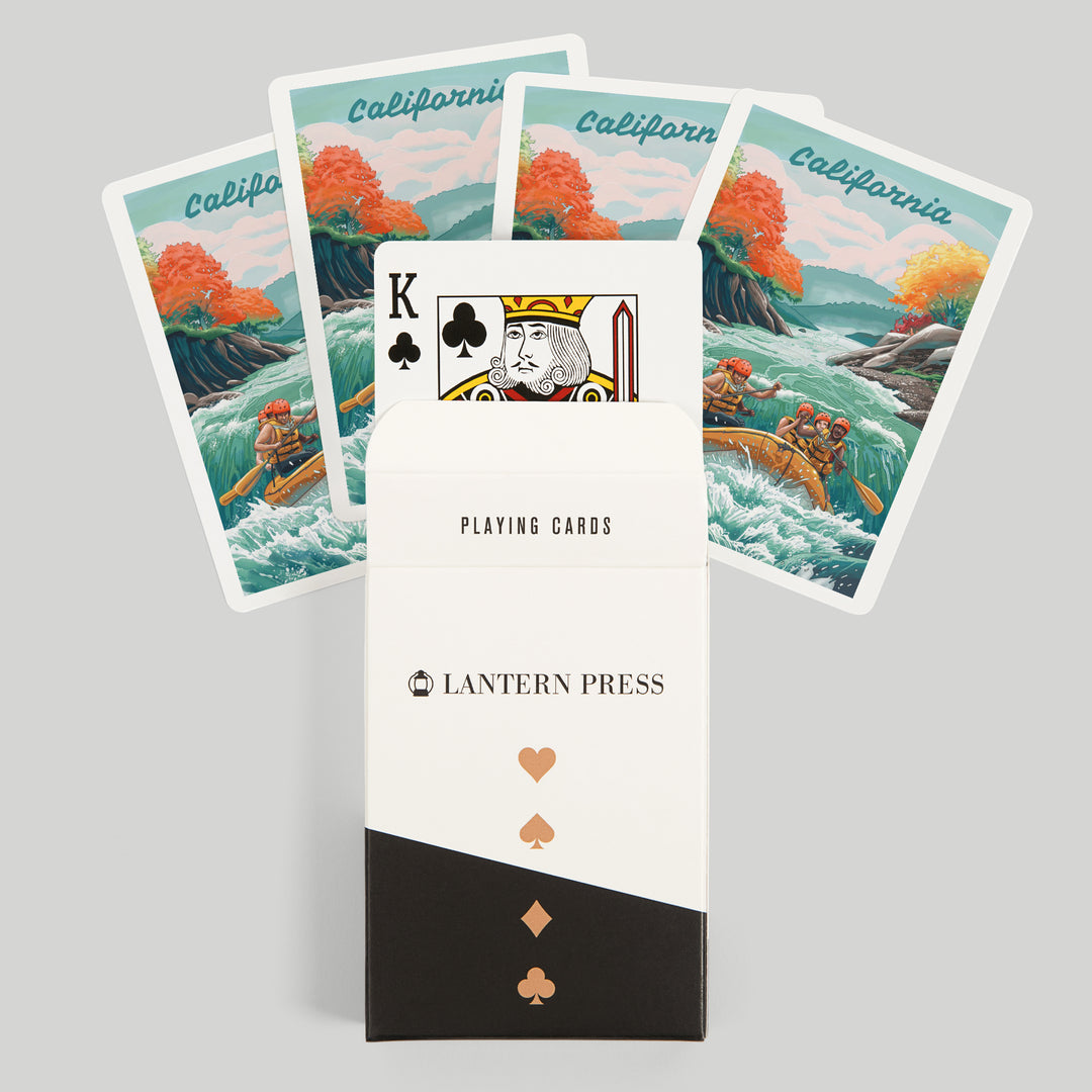 Playing Cards, California, Seek Adventure, River Rafting, 52 Card Deck with Jokers in Box, Unique Art