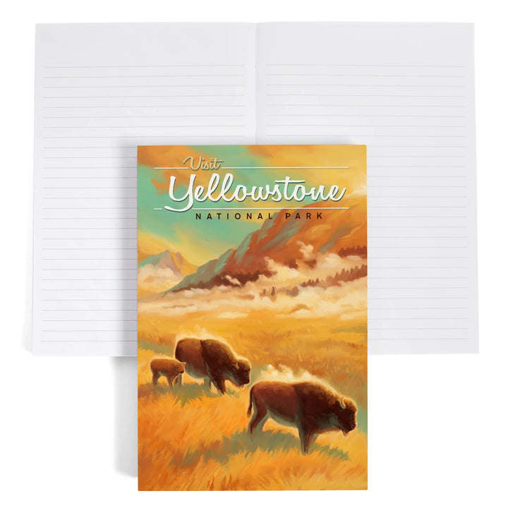 Lined 6x9 Journal, Yellowstone National Park, Bison, Oil Painting, Lay Flat, 193 Pages, FSC paper