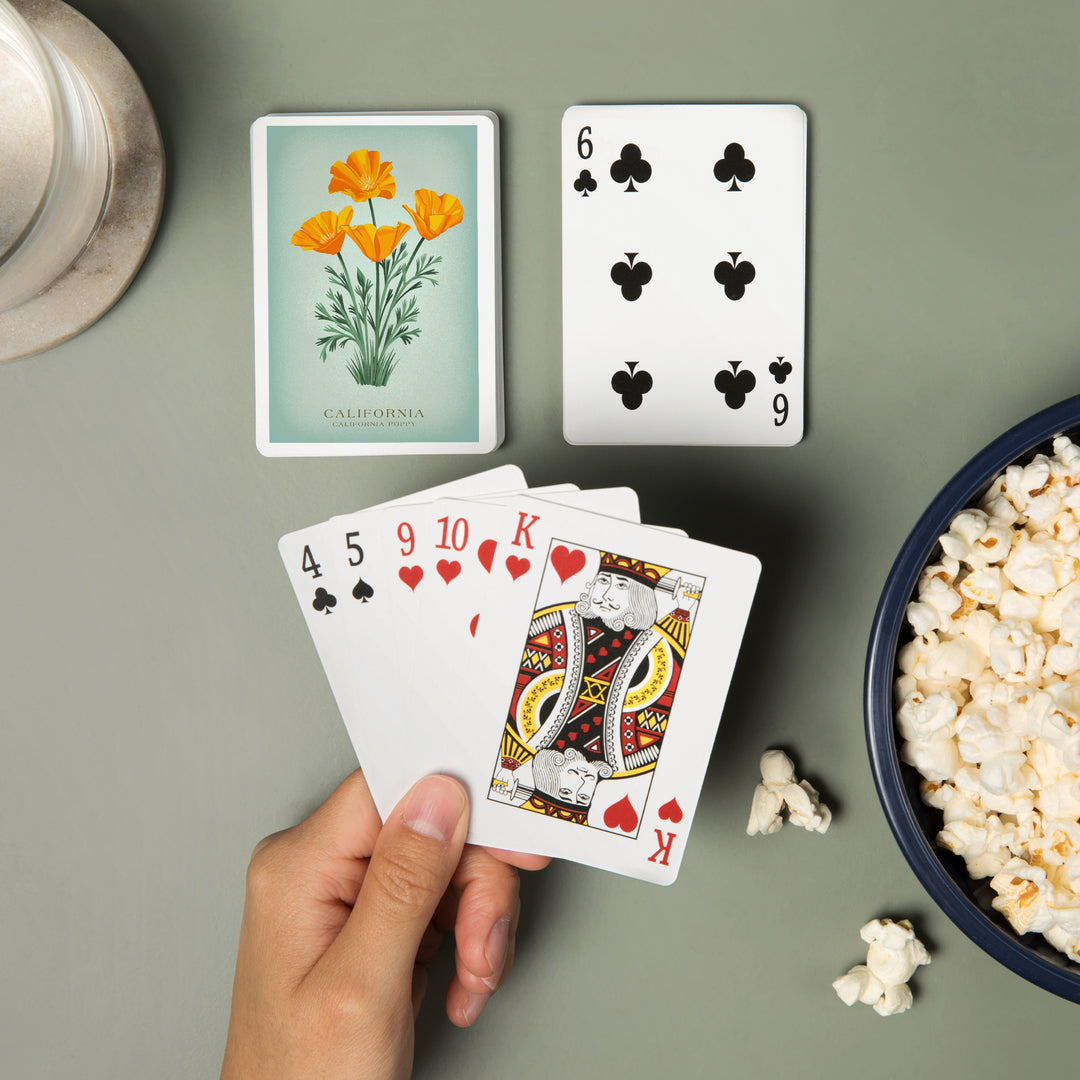 Playing Cards, California, Vintage Flora, State Series, California Poppy, 52 Card Deck with Jokers in Box, Unique Art