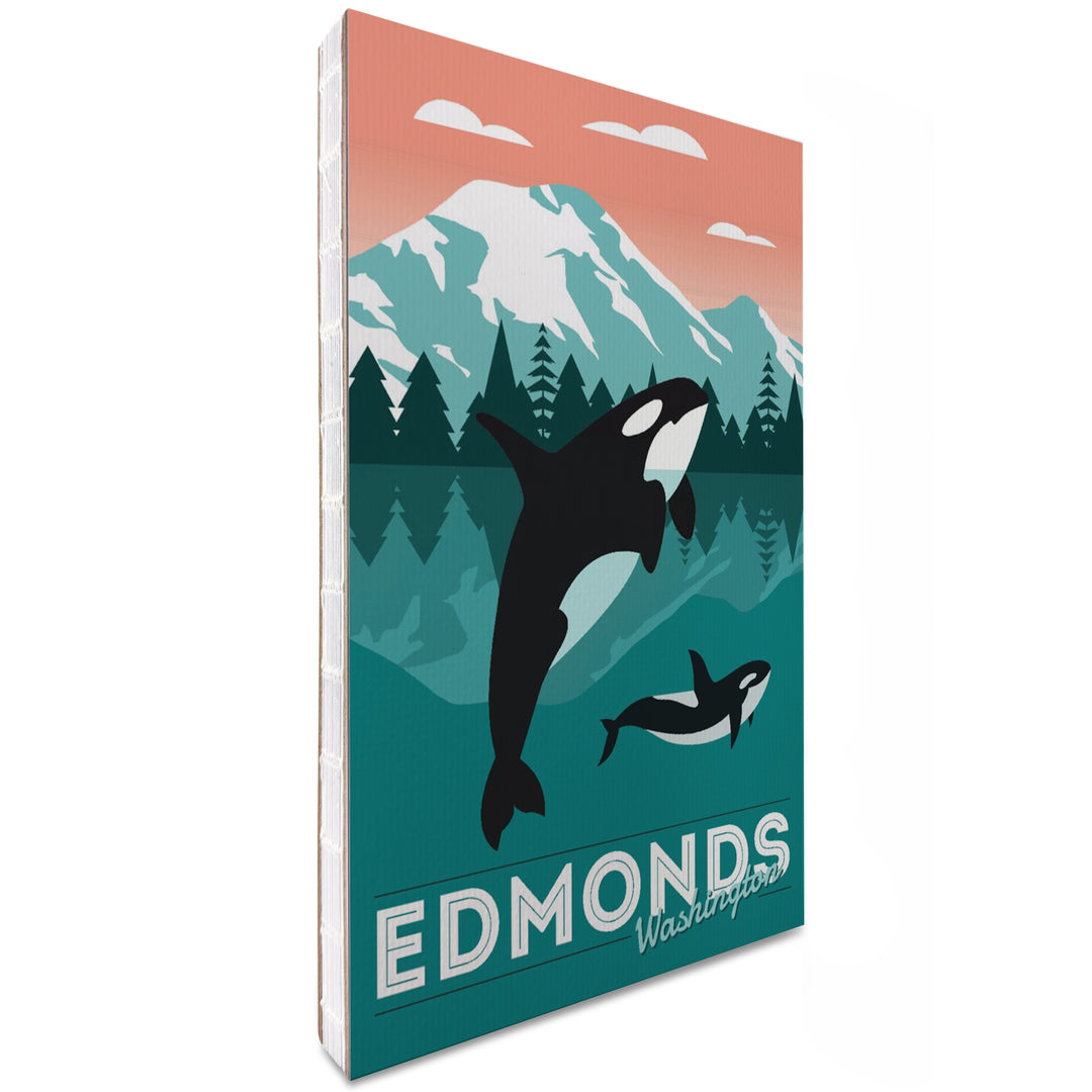 Lined 6x9 Journal, Edmonds, Washington, Orca Whale and Calf, Vector, Lay Flat, 193 Pages, FSC paper