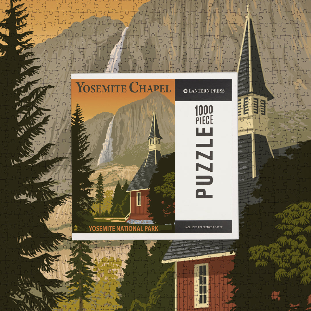 Yosemite Chapel and Yosemite Falls, California, Jigsaw Puzzle