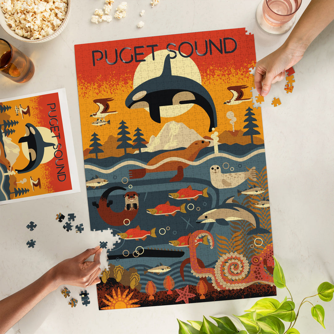 Puget Sound, Geometric, Marine Animals, 1000 Piece Jigsaw Puzzle