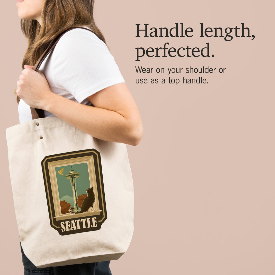 Seattle, Washington, Space Needle and Cat Window, Contour, Deluxe Tote