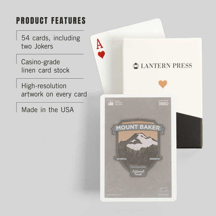 Playing Cards, Mount Baker, Washington, Pacific Northwest Volcanoes, 52 Card Deck with Jokers in Box, Unique Art