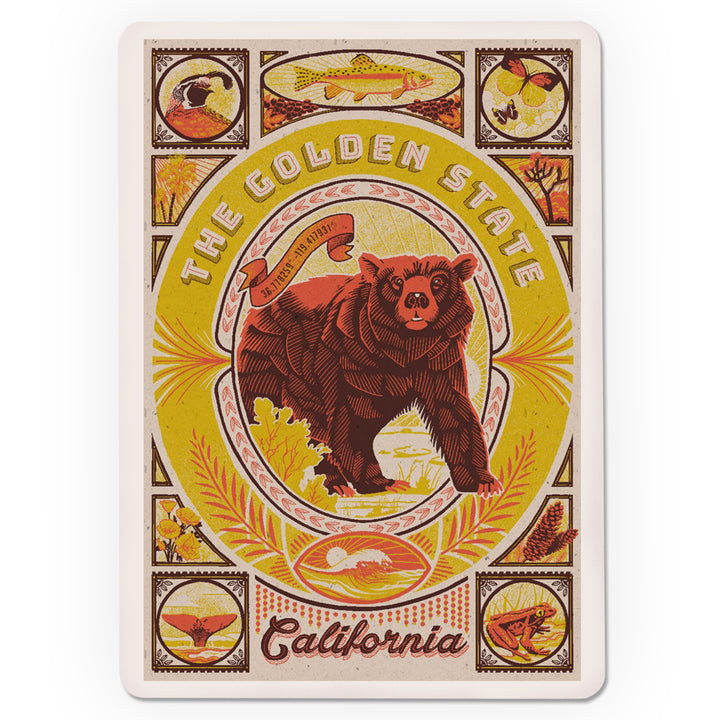 Playing Cards, California, Woodcut Menagerie Series, The Golden State, 52 Card Deck with Jokers in Box, Unique Art