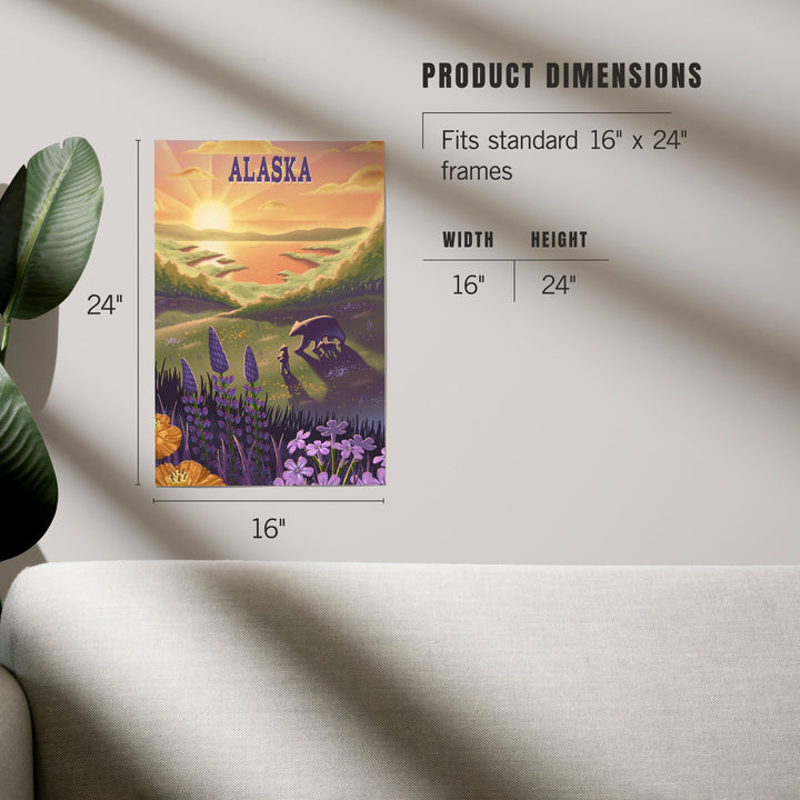 Alaska, Lithograph, Bear and Spring Flowers, Lake, Art & Giclee Prints