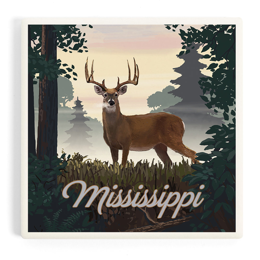 Mississippi, Painterly, Deer and Sunrise, Coasters