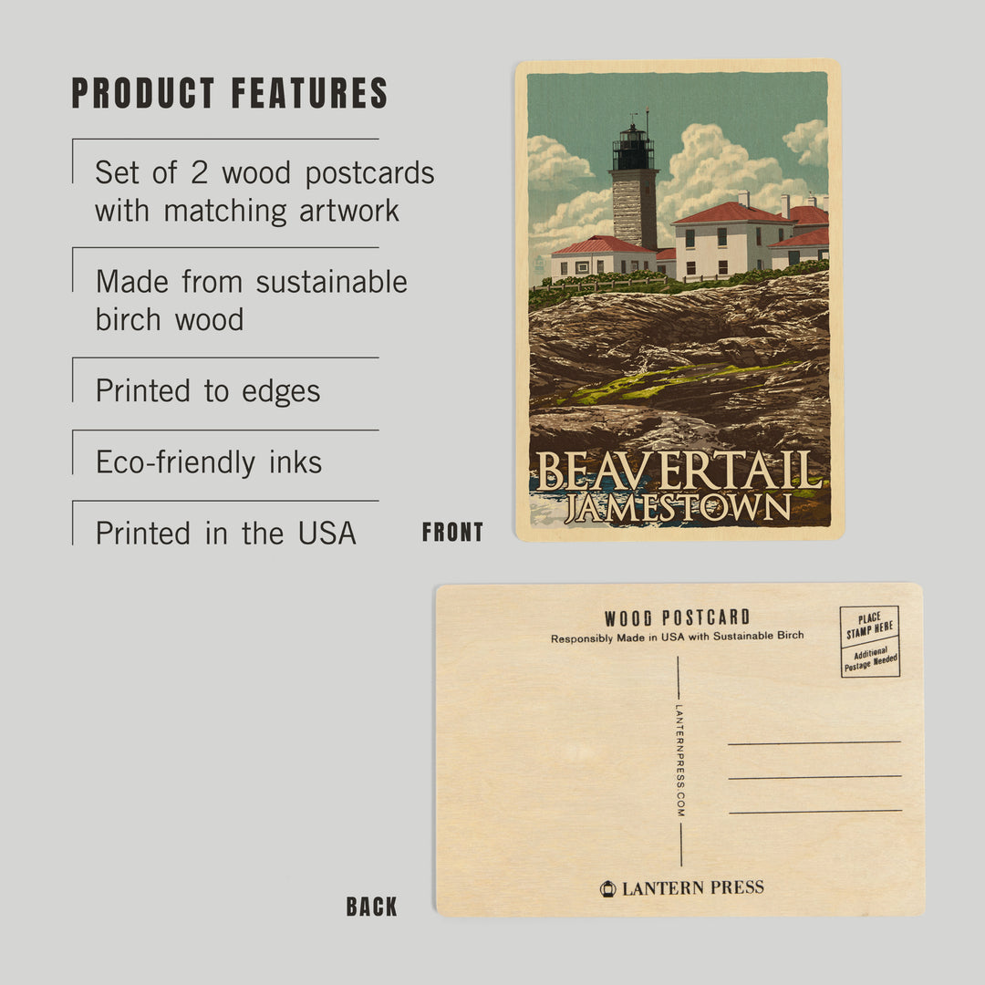 Jamestown, Rhode Island, Letterpress, Beavertail, Wood Sign and Postcards