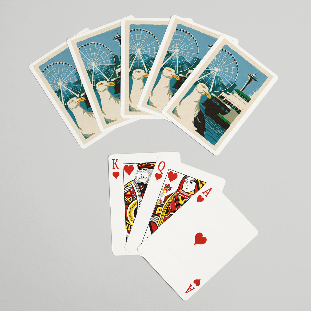 Playing Cards, Seattle, Washington, Woodblock City Series, Waterfront, 52 Card Deck with Jokers in Box, Unique Art