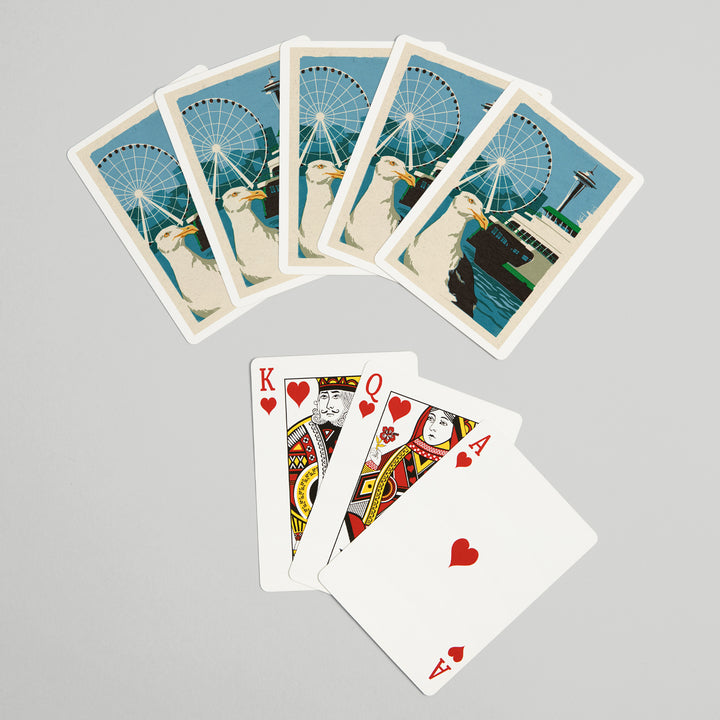 Playing Cards, Seattle, Washington, Woodblock City Series, Waterfront, 52 Card Deck with Jokers in Box, Unique Art