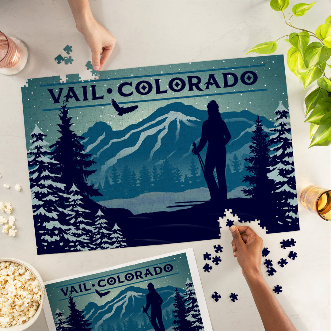 Vail, Colorado, Silhouette, Skier and Mountain, Jigsaw Puzzle