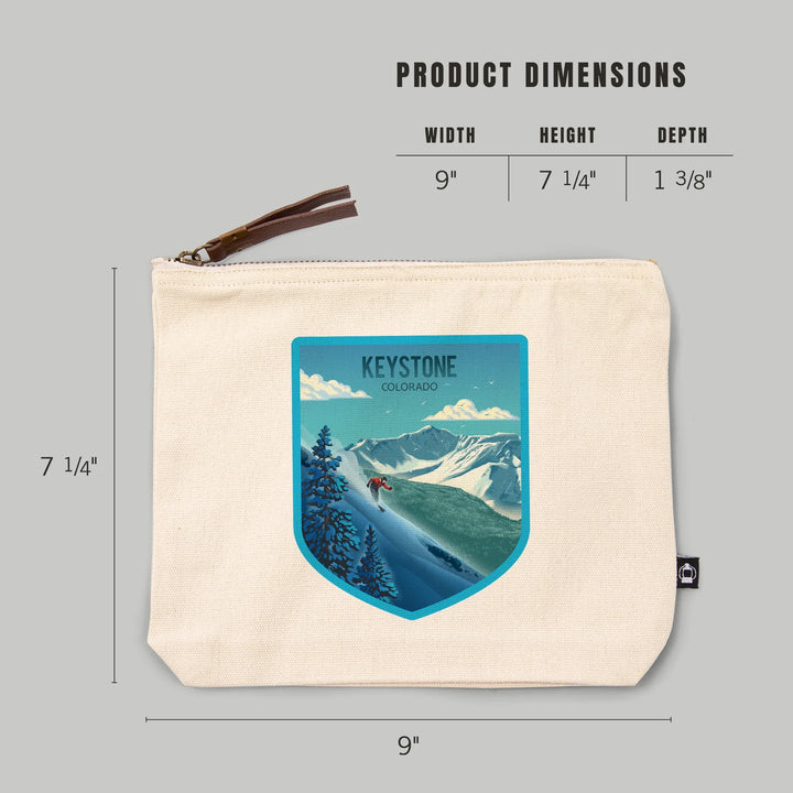 Keystone, Colorado, Lithograph, Downhill Skier, Organic Cotton Zipper Pouch, Go Bag