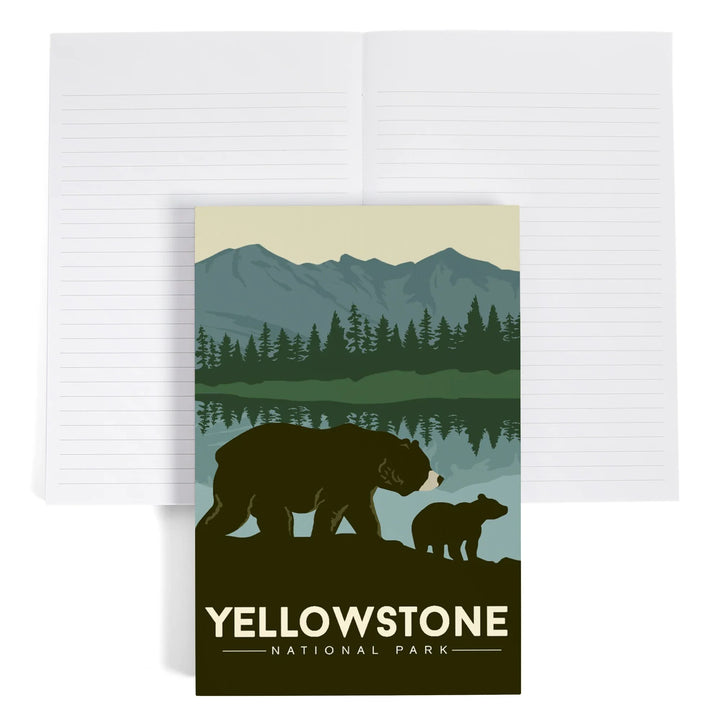 Lined 6x9 Journal, Yellowstone National Park, Wyoming, Grizzly Bear and Cub, Lay Flat, 193 Pages, FSC paper