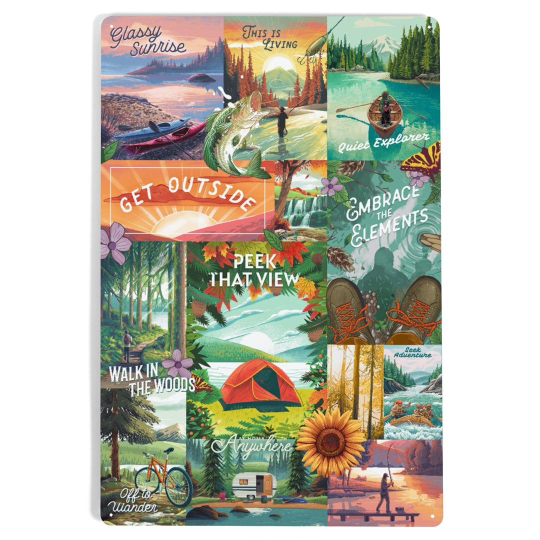 Get Outside Series Collage, Metal Signs - Lantern Press