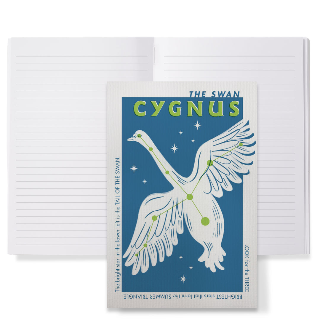 Lined 6x9 Journal, Drawings in the Stars Collection, Cygnus, The Swan Constellation, Lay Flat, 193 Pages, FSC paper