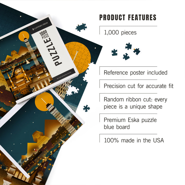 Cairo, Egypt, Retro Skyline (no text), 1000 Piece Jigsaw Puzzle