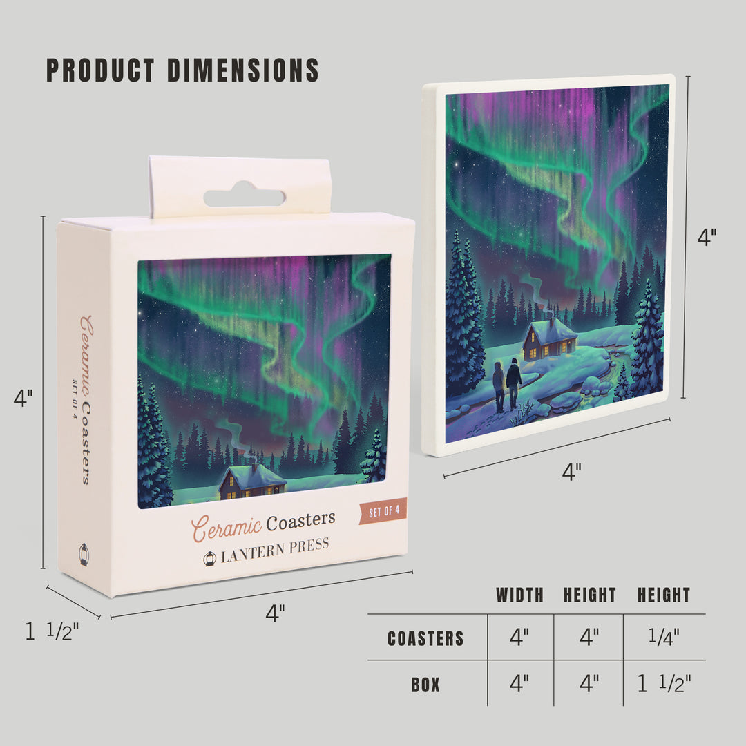 Lithograph, Northern Lights and Cabin, Coasters