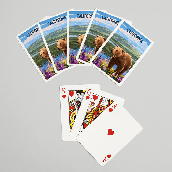 Playing Cards, California, Painterly, Grizzly Bear in Meadow, 52 Card Deck with Jokers in Box, Unique Art
