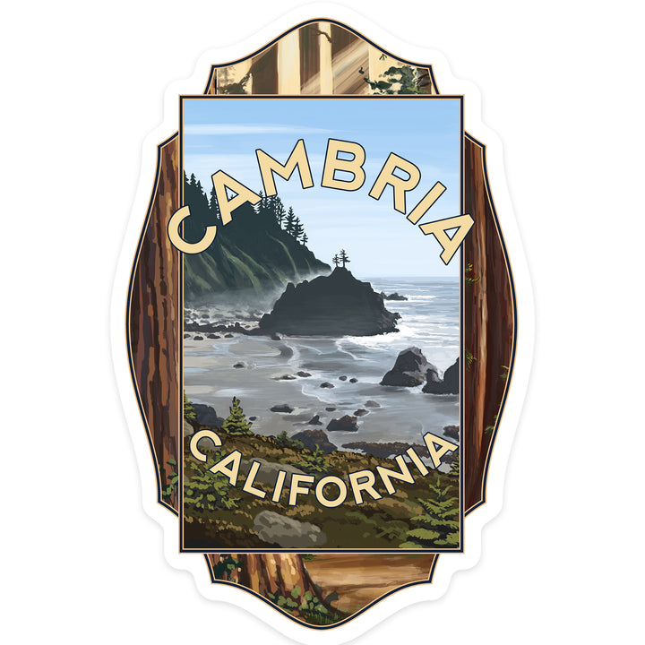 Cambria, California, Redwoods and Coast, Contour, Vinyl Sticker