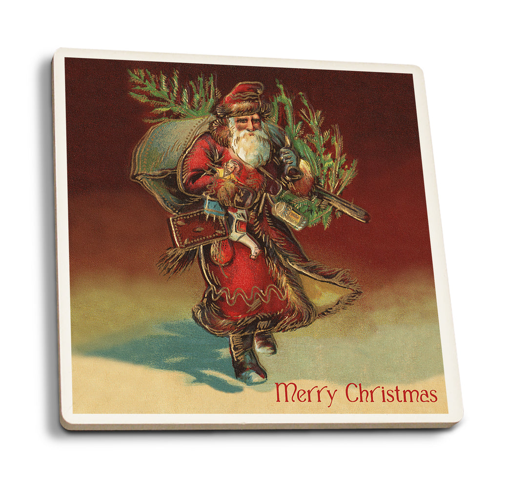 Merry Christmas, Santa with Gifts, Coaster Set
