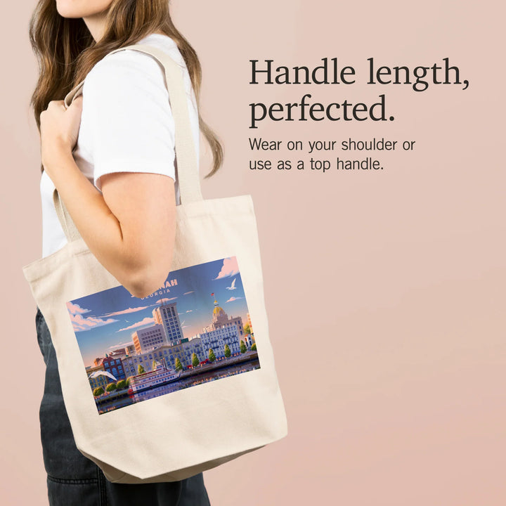 Savannah, Georgia, Lithograph, River Street, Tote Bag