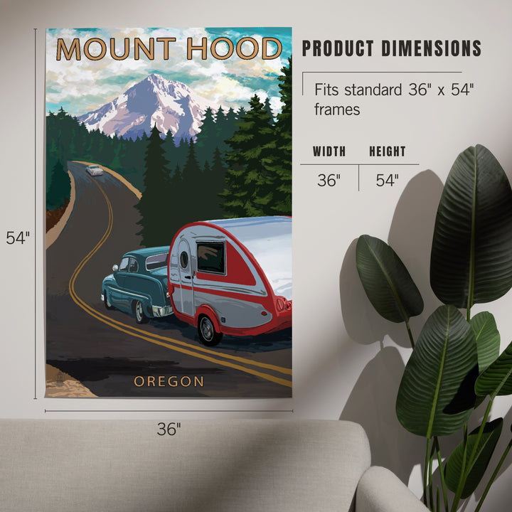 Mount Hood, Oregon, Retro Camper on Road, Art & Giclee Prints