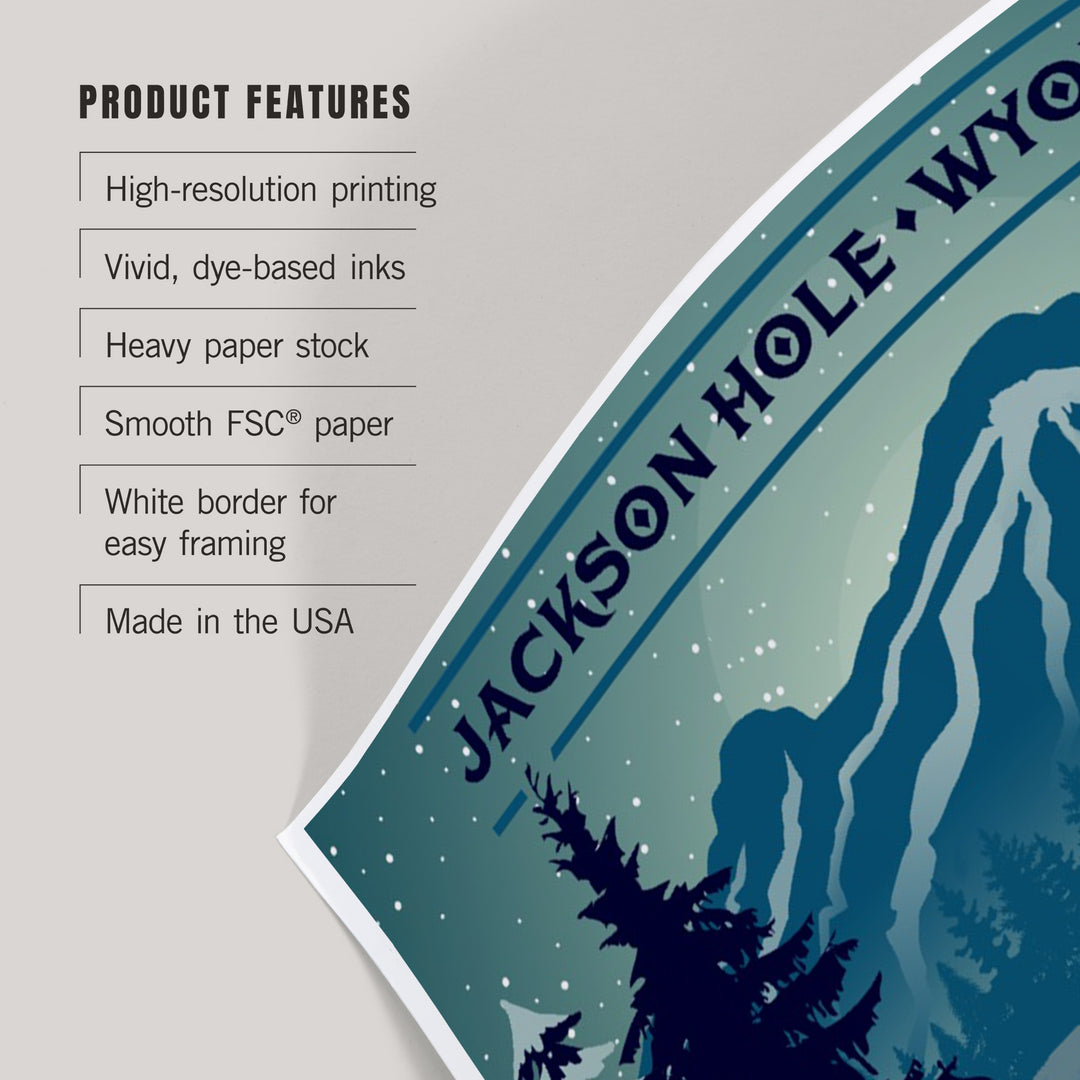 Jackson, Hole, Wyoming, Skier and Mountain, Vector Silhouette, Art & Giclee Prints