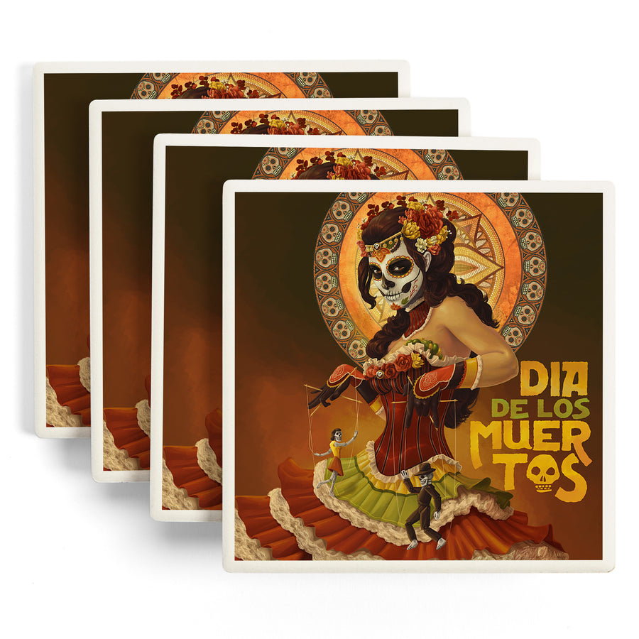 Dia De Los Muertos Marionettes, Day of the Dead, Lantern Press Artwork, Coaster Set