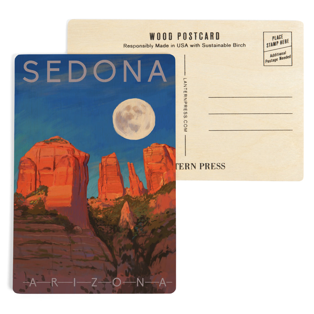 Sedona, Arizona, Cathedral Rock, Moon, Oil Painting, Wood Sign and Postcards
