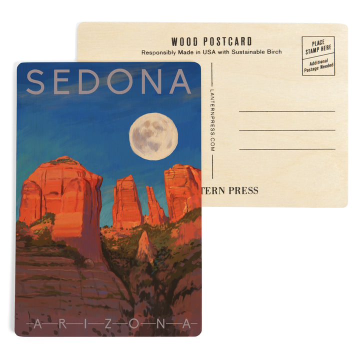 Sedona, Arizona, Cathedral Rock, Moon, Oil Painting, Wood Sign and Postcards