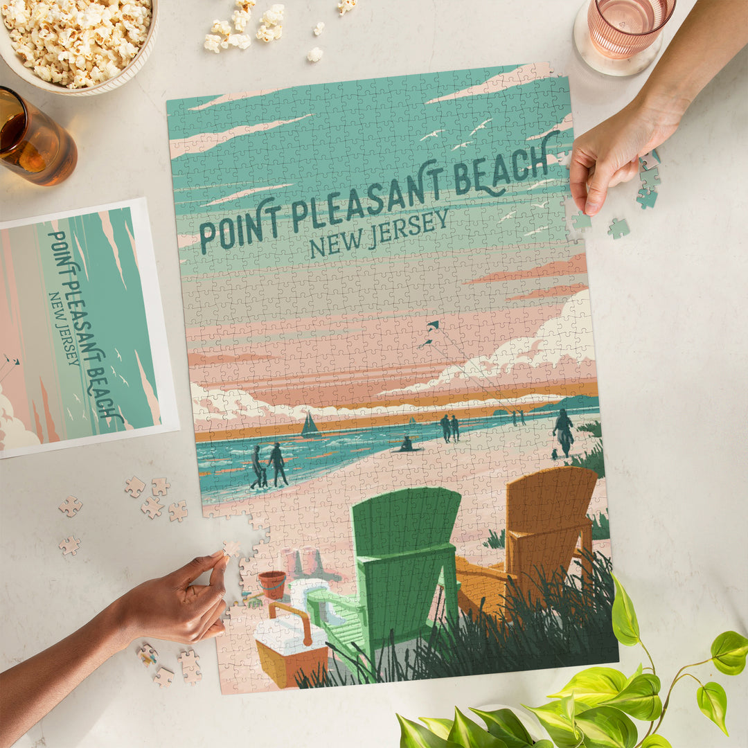 Point Pleasant Beach, New Jersey, Painterly, Bottle This Moment, Beach Chairs, Jigsaw Puzzle