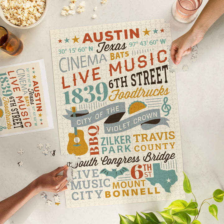 Austin, Texas, Typography Stacked, City Series, 1000 Piece Jigsaw Puzzle
