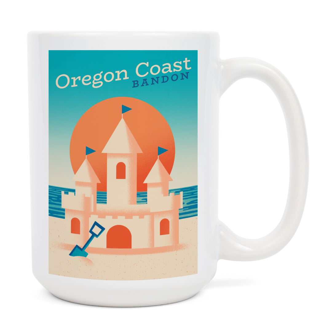 Bandon, Oregon, Sun-faded Shoreline Collection, Sand Castle on Beach, Lantern Press Artwork, Ceramic Mug