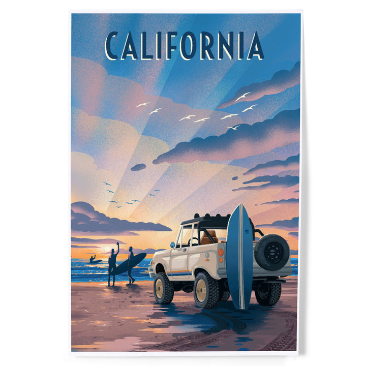 California, Beach Lithograph, Art & Giclee Prints