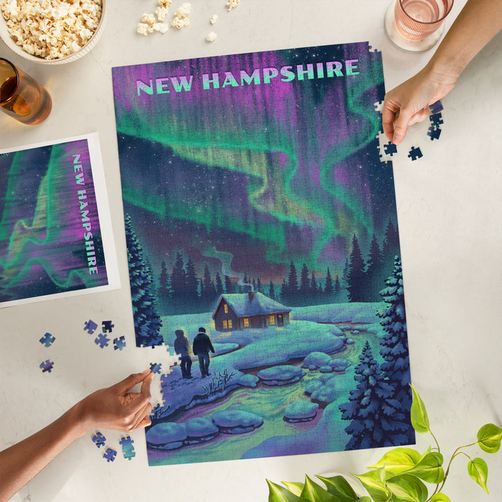 New Hampshire, Northern Lights and Cabin, 1000 Piece Jigsaw Puzzle