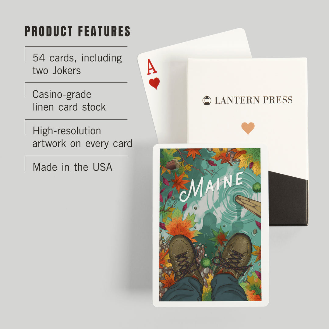 Playing Cards, Maine, Embrace the Elements Hiking, Fall Colors, 52 Card Deck with Jokers in Box, Unique Art