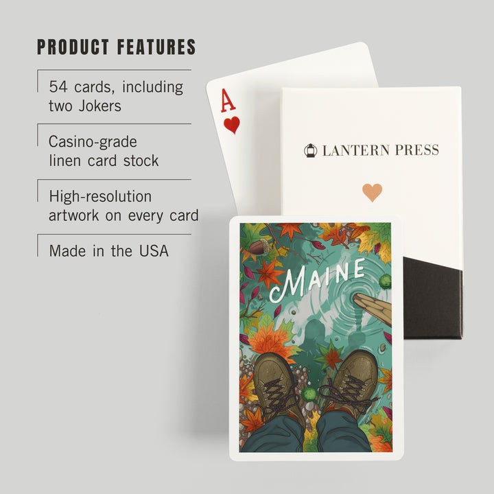 Playing Cards, Maine, Embrace the Elements Hiking, Fall Colors, 52 Card Deck with Jokers in Box, Unique Art