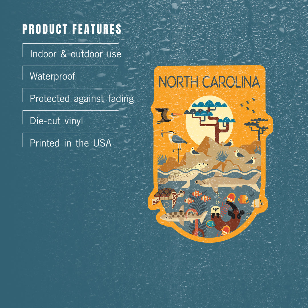 North Carolina Wildlife – Wilderness and Marine Life Illustration, Vinyl Sticker
