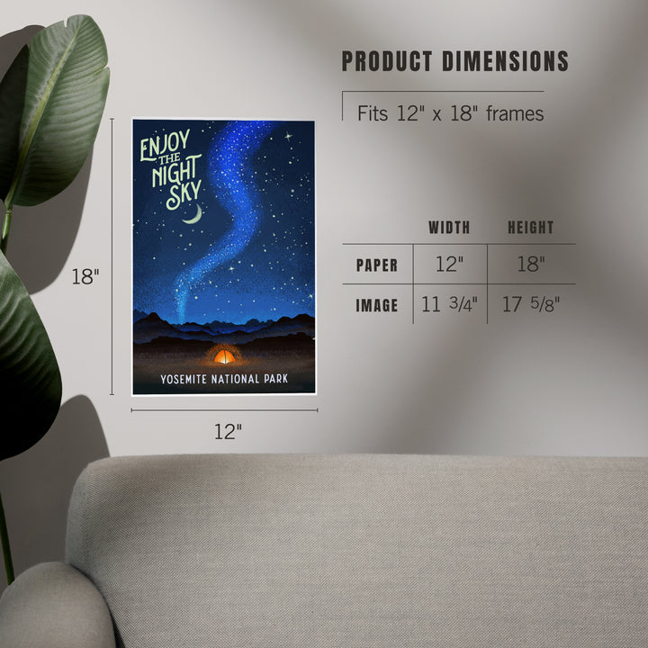 Yosemite National Park, California, Tent and Night Sky, Mid-Century Style, Art & Giclee Prints