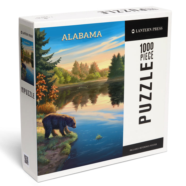 Alabama, Oil Painting, Bear By Lake At Sunrise, Jigsaw Puzzle